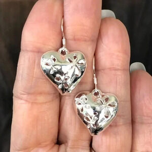 Big Bubble Puffed Puffy Heart Filigree 925 Sterling Silver Plated Earrings NWT